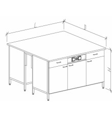 Стол-тумба островной на основе столов-тумб металлических с дверками, ящиками и розетками 1500 СТОк-М с/я.р.